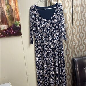 Tommy Hilfiger Navy and Cream Floral Long Sleeve Dress